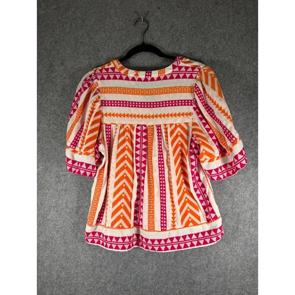 Old Navy‎ Womens  Small Pink Geometric Jacquard Babydoll V-Neck Blouse Boho